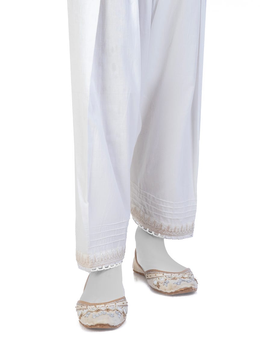 TT2 Women's White Shalwar with Embroidered Border - Image 1