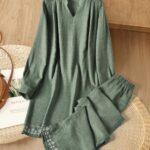 Women fashion embroidered sea green